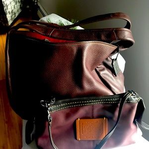 Coach, Burgundy leather 2 in 1 shoulder bag with detachable, matching purse.